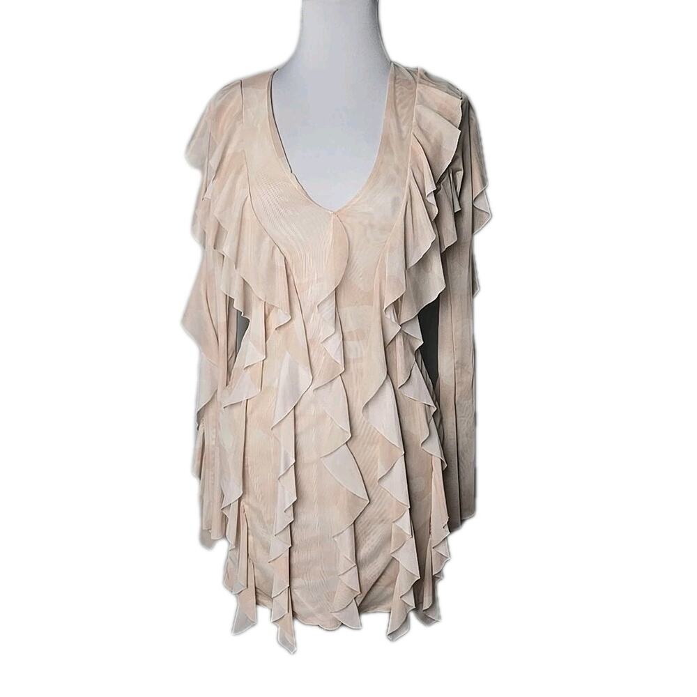 MISSGUIDED Beige Ruffle Mesh‎ Mini Dress Size 6